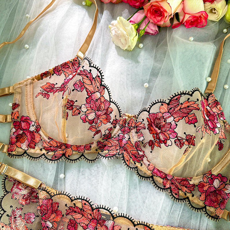 Blossom Elegance Floral Lace Lingerie Set With Embroidery Hello.LA.Girl